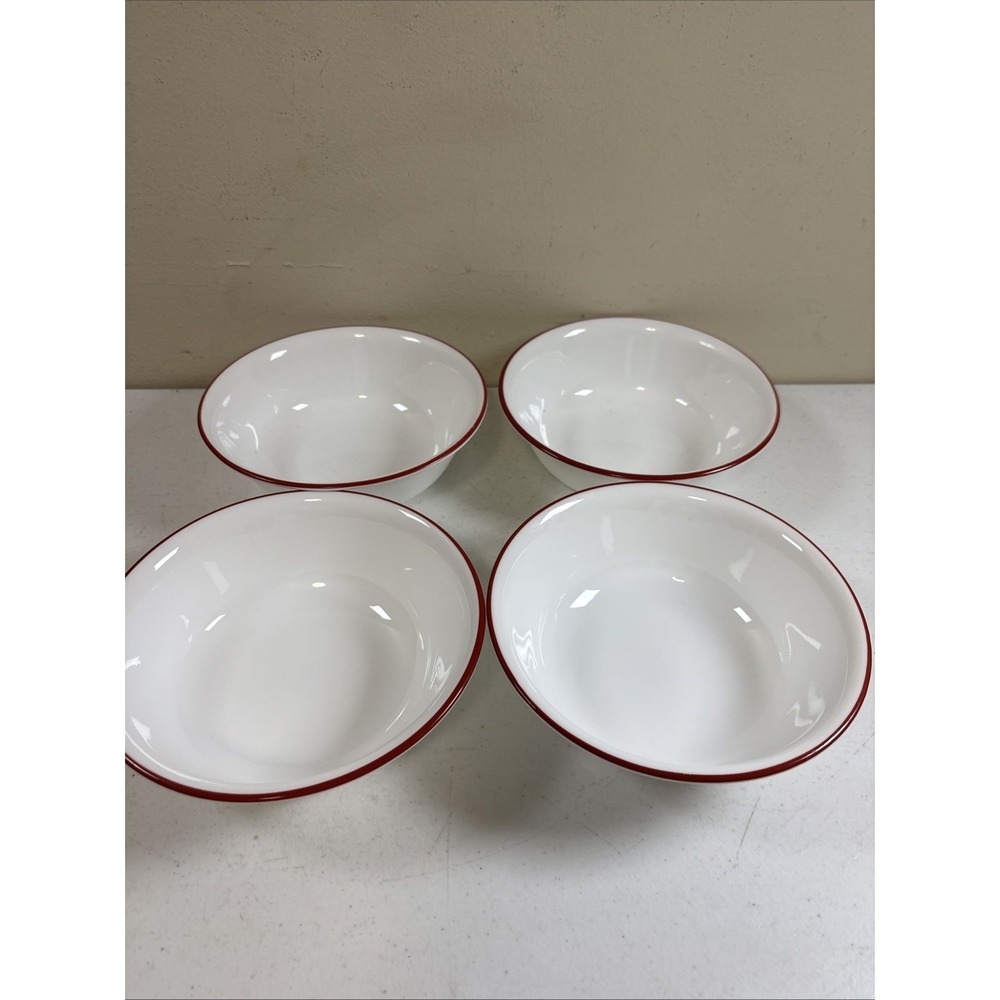 Corelle SPLENDOR Red Rimmed‎ Round Soup/Cereal Bowls 6.25" set of 4